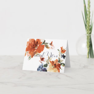 Tarjeta De Agradecimiento Floral acuarela naranja y azul