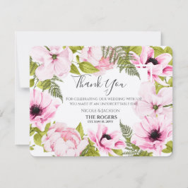 Tarjeta De Agradecimiento Floral acuarela rosa de moda