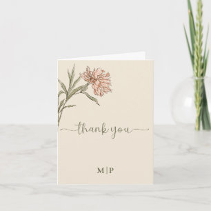 Tarjeta De Agradecimiento Floral Acuarela Rosa y Oliva Vintage