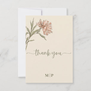 Tarjeta De Agradecimiento Floral Acuarela Rosa y Oliva Vintage