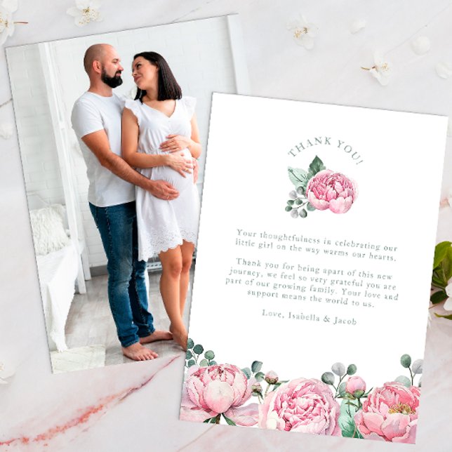 Tarjeta De Agradecimiento Floral acuarela y vegetación eucaliptus Foto (Photo Thank You Card)
