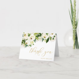 Tarjeta De Agradecimiento Floral acuática blanca y dorada personalizada