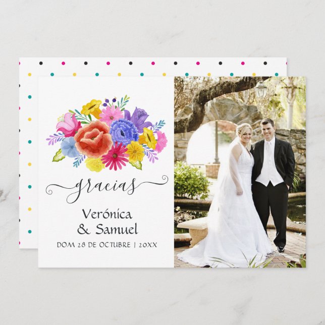 Tarjeta De Agradecimiento Floral acuática Boda de Fiesta española (Anverso / Reverso)