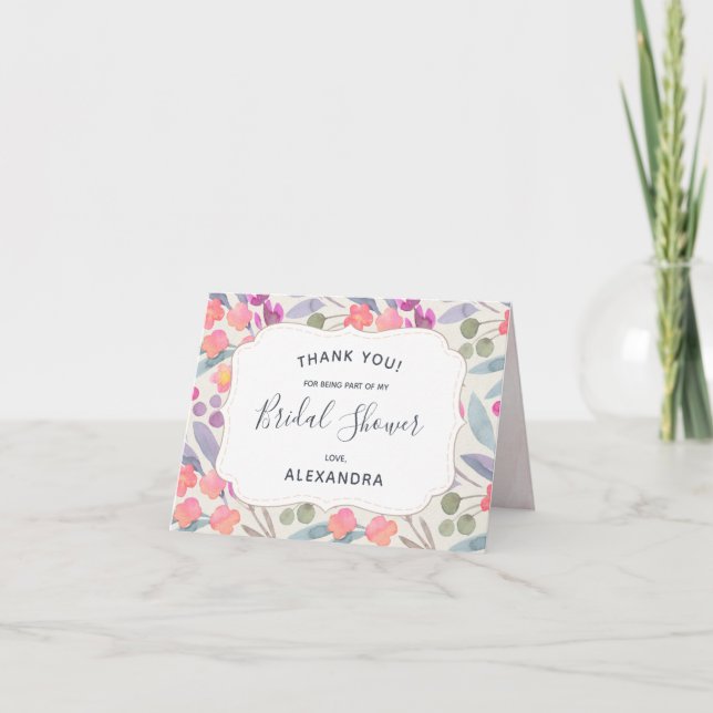 Tarjeta De Agradecimiento Floral acuática de ensueño | Bridal Shower Gracias (Anverso)