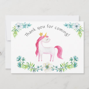 Tarjeta De Agradecimiento Floral acuática rosa unicornio Gracias