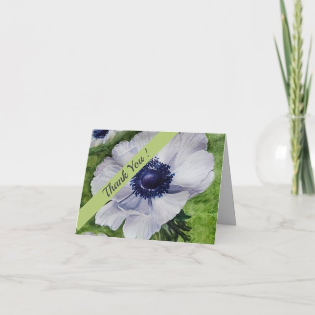 Tarjeta De Agradecimiento Floral acuática verde y púrpura (Anverso)