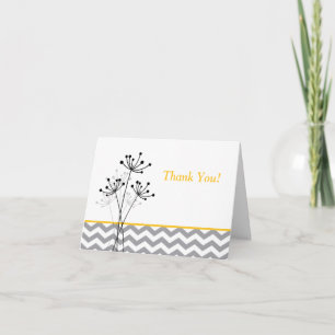 Tarjeta de agradecimiento floral amarilla, gris y 