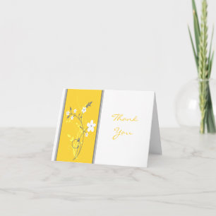 Tarjeta de agradecimiento floral amarilla, gris y 