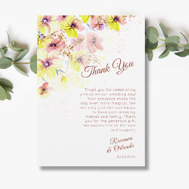 Tarjeta de agradecimiento floral amarilla pastel P
