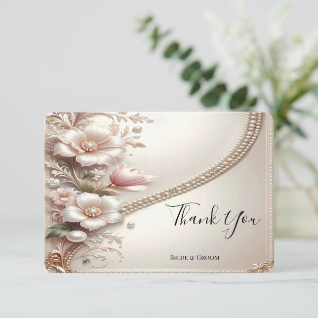 Tarjeta De Agradecimiento Floral and Pearl Embellishments Thank You Card (Anverso de pie)