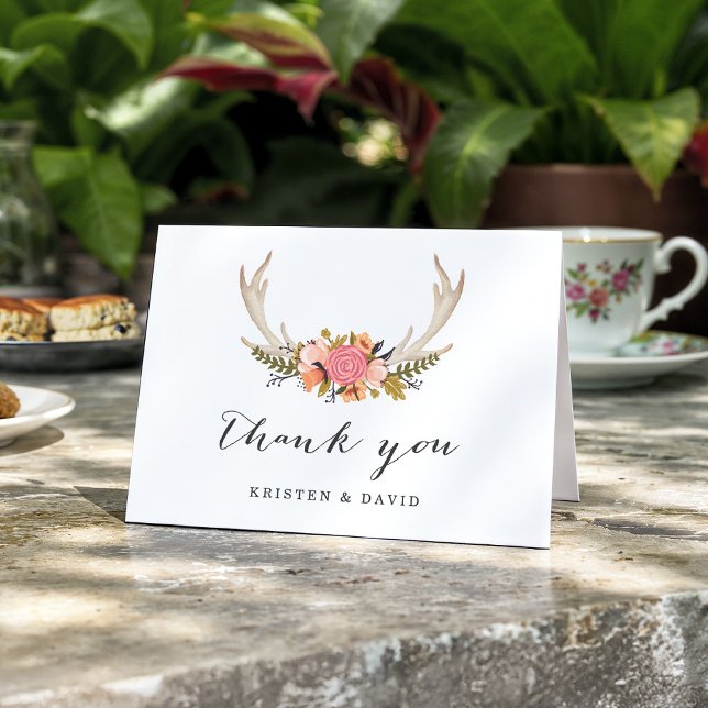 Tarjeta De Agradecimiento Floral Antler Moda Estilo Boho Gracias (Subido por el creador)