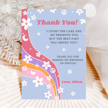 Tarjeta de agradecimiento floral arcoíris groovy