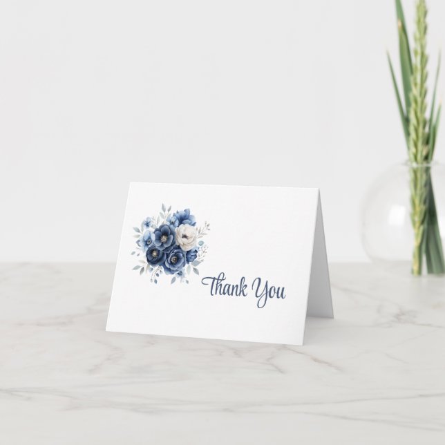 Tarjeta de agradecimiento floral azul (Anverso)