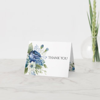 Tarjeta de agradecimiento floral azul, acuarela