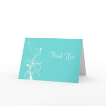 Tarjeta de agradecimiento floral azul acuático y b