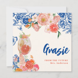 Tarjeta De Agradecimiento Floral azul Amore Bridal Shower grazie