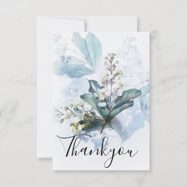 Tarjeta De Agradecimiento Floral azul anticuado (Anverso)