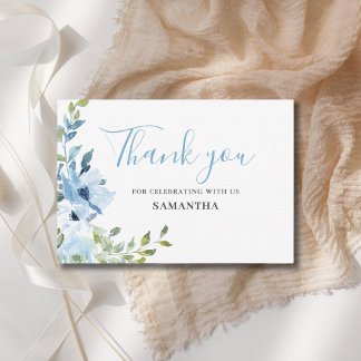 Tarjeta de agradecimiento floral azul Baby Shower 