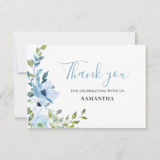 Tarjeta de agradecimiento floral azul Baby Shower 