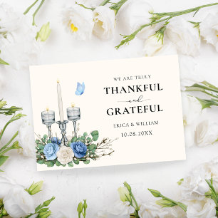 Tarjeta De Agradecimiento Floral azul candelabro decoración