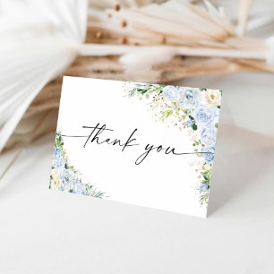 Tarjeta de agradecimiento floral azul claro elegan
