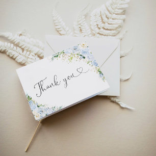 Tarjeta de agradecimiento floral azul claro elegan
