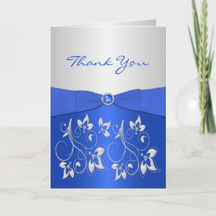 Tarjeta de agradecimiento floral azul cobalto y pl