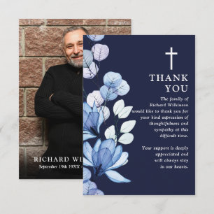 Tarjeta De Agradecimiento Floral Azul Cristiana Celebración De La Vida Foto