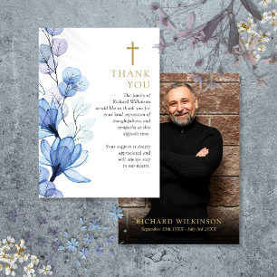 Tarjeta De Agradecimiento Floral Azul Cristiana Celebración De La Vida Foto