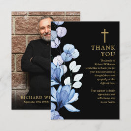 Tarjeta De Agradecimiento Floral Azul Cristiana Celebración De La Vida Foto