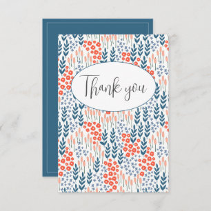 Tarjeta de agradecimiento floral azul de bonito