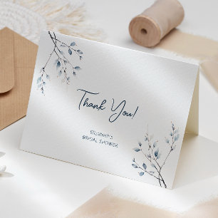 Tarjeta de agradecimiento floral azul de invierno