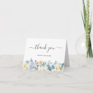 Tarjeta de agradecimiento floral azul de vainilla