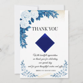 Tarjeta de agradecimiento floral azul elegante