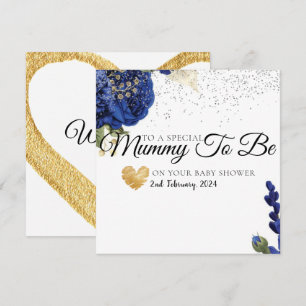 Tarjeta De Agradecimiento Floral azul Esparkly Baby Shower momia para ser ta