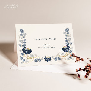 Tarjeta de agradecimiento floral azul marino