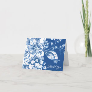 Tarjeta de agradecimiento floral azul marino y bla