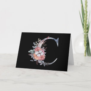 Tarjeta de agradecimiento floral azul Monograma C