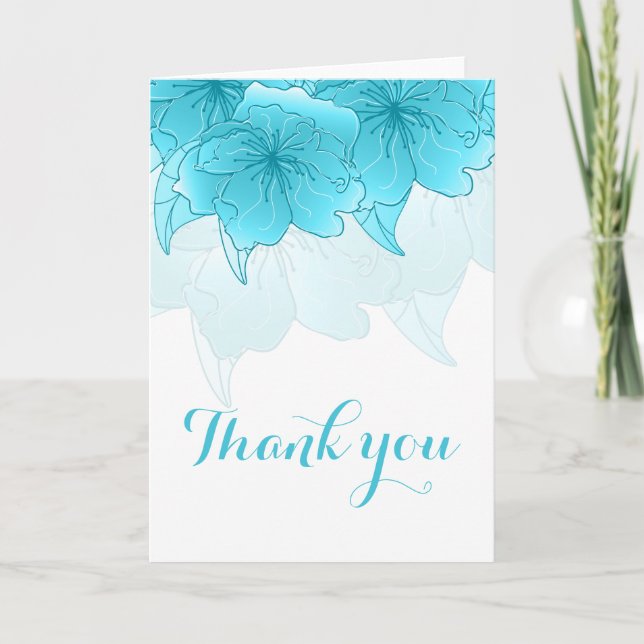 Tarjeta de agradecimiento floral azul pastel y bla (Anverso)