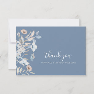 Tarjeta De Agradecimiento Floral Azul Polvoriento