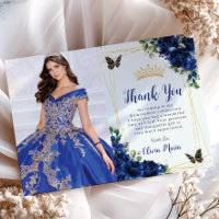 Floral azul real Quinceañera Butterflies Foto