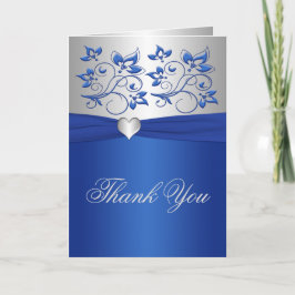 Tarjeta de agradecimiento floral azul real y coraz