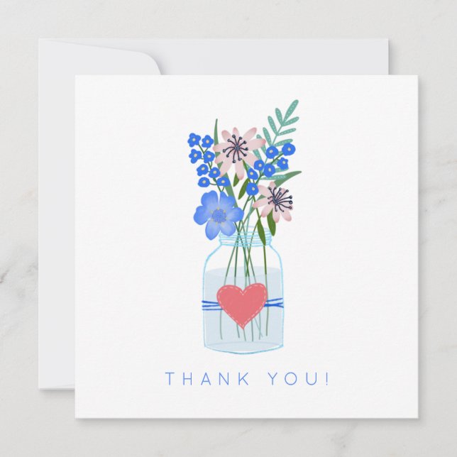Tarjeta De Agradecimiento Floral azul rustica gracias (Anverso)