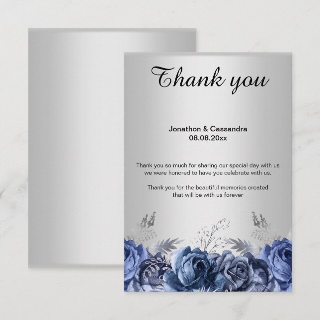 TARJETA DE Agradecimiento FLORAL AZUL SIMPLE ELEGA (Anverso / Reverso)