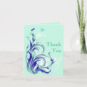 Tarjeta de agradecimiento floral azul, verde, blan