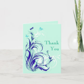 Tarjeta de agradecimiento floral azul, verde, blan