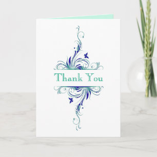 Tarjeta de agradecimiento floral azul verde blanco