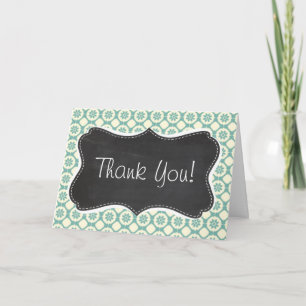 Tarjeta De Agradecimiento Floral azul-verde y crema; pizarrón de color vinta