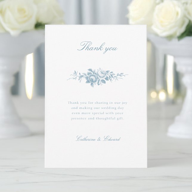 Tarjeta De Agradecimiento Floral azul y blanco clásico elegante (Subido por el creador)