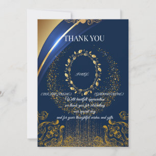 Tarjeta de agradecimiento floral azul y dorado ele